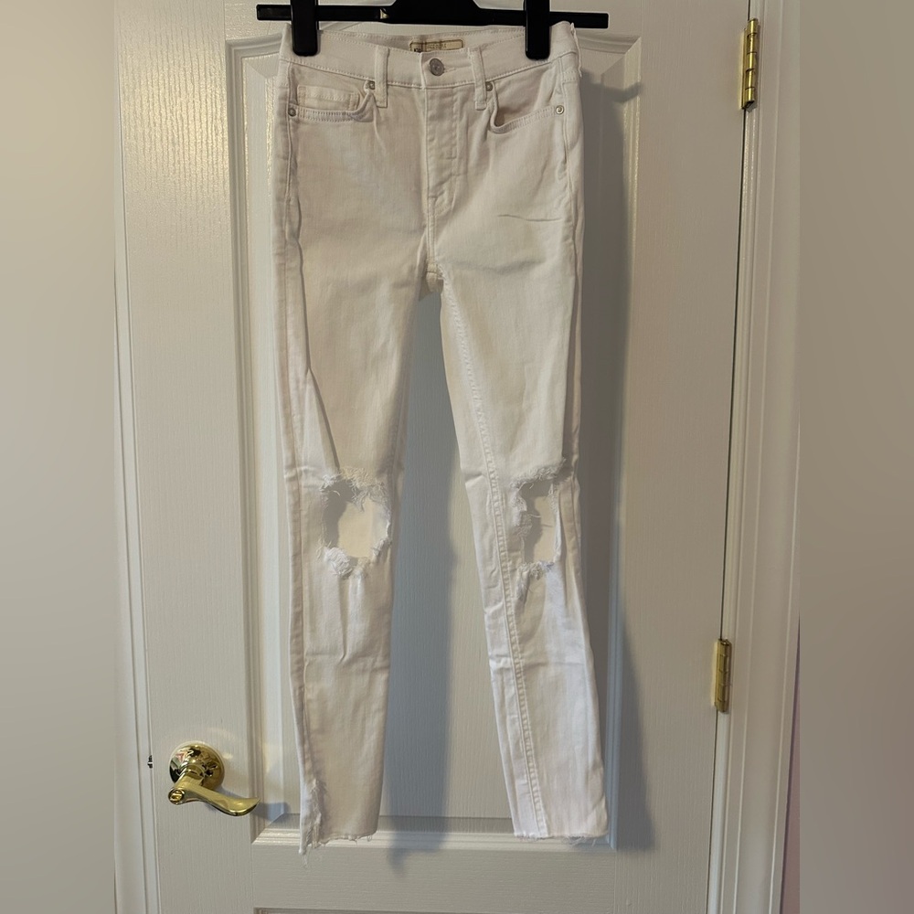 Free People White Distressed Ankle Jeans